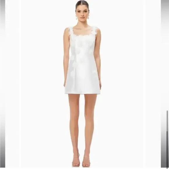 elliatt elder white embellished floral square neck mini bridal dress size small - Picture 2 of 14